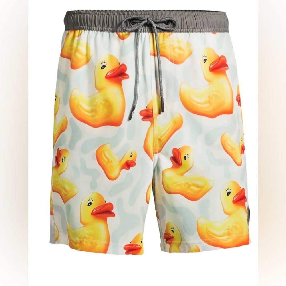 Neff Men's NWT Rubber Duck Print Swim Trunks Shorts Stretch 7" Inseam S Small